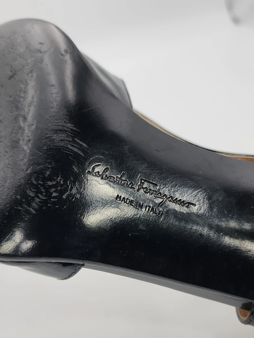 Vintage Salvatore Ferragamo Black Patent Leather Slingback Pumps Square Toe 9 C